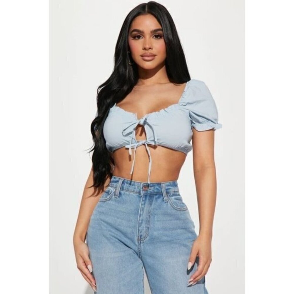 Blashe Fantasy Island Poplin Crop Top baby Blue Size L RefFNB3